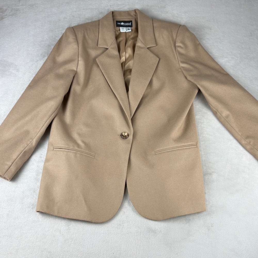 Sag Harbor Petite 100% Wool Blazer Camel Tan Single Button Jacket 16P F82000